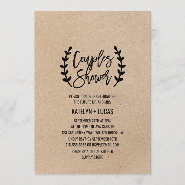 Rustic Chic Faux Kraft Calligraphy Couples Shower Invitations