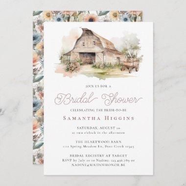 Rustic Chic Floral Farmhouse Barn Bridal Shower Invitations
