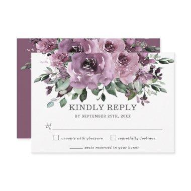 Rustic Chic Mauve Purple Floral Greenery Wedding RSVP Card