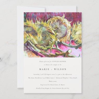 Rustic Chic Pink Yellow Sunflower Couples Shower Invitations