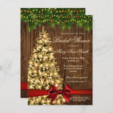 Rustic Christmas Bridal Shower Tree & Ribbon Invitations
