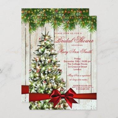 Rustic Christmas Bridal Shower Tree & Ribbon Invitations