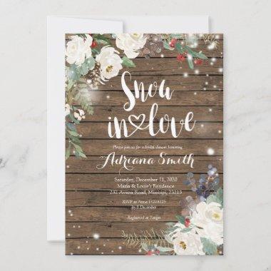Rustic Christmas Floral Snow in Love Bridal Shower Invitations