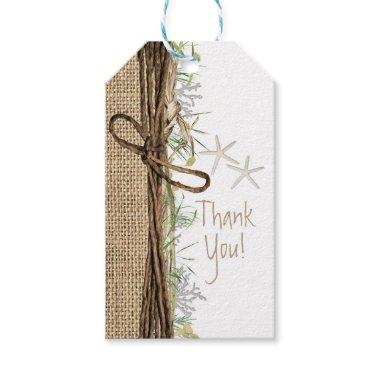 Rustic Coastal Beach Starfish Burlap & Greenery Gift Tags