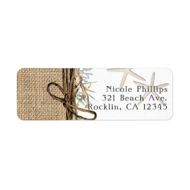 Rustic Coastal Beach Starfish Burlap & Greenery Label