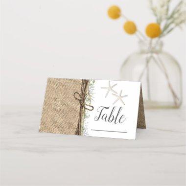 Rustic Coastal Beach Starfish Burlap Table Number Place Invitations