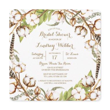 Rustic Cotton Feathers Bridal Shower Invitations