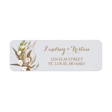 Rustic Cotton Floral Feather Bridal Shower Label
