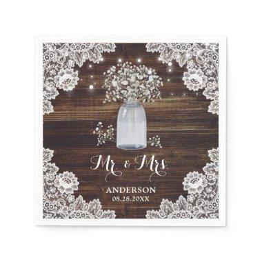 Rustic Country Baby's Breath Wood Lace Floral Napkins