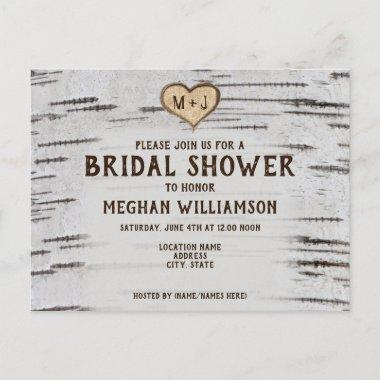 Rustic Country Birch Heart initial bridal shower PostInvitations