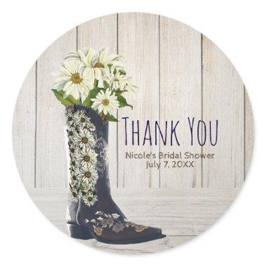 Rustic Country Boot with Daisies Bridal Shower Classic Round Sticker