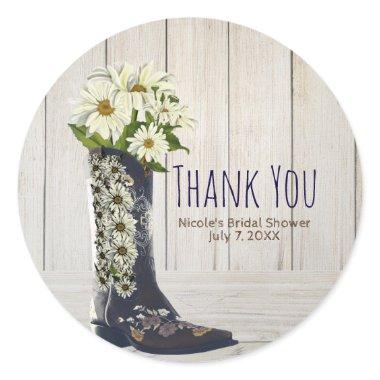 Rustic Country Boot with Daisies Bridal Shower Classic Round Sticker