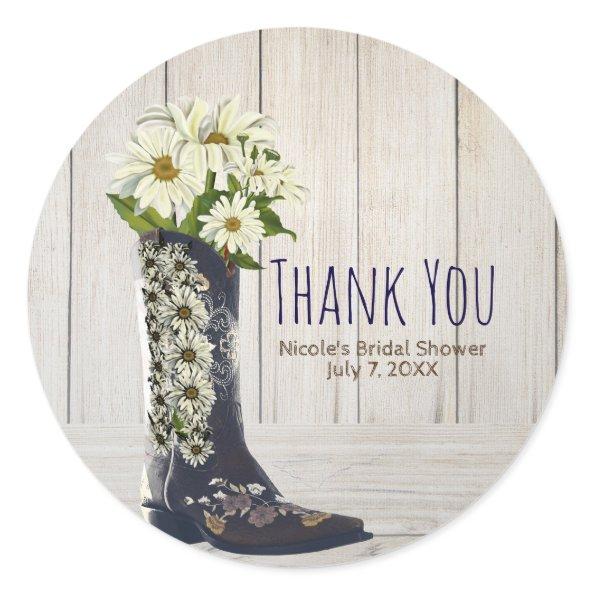 Rustic Country Boot with Daisies  Classic Round Sticker