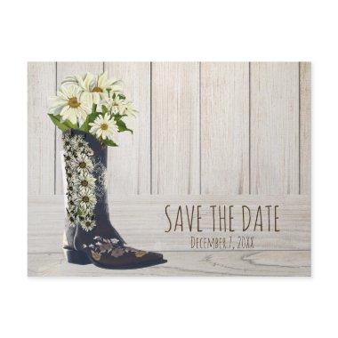 Rustic Country Boot with Daisies Save The Date Announcement Post