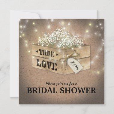 Rustic Country Bridal Shower Baby's Breath Lights Invitations