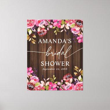Rustic Country Burgundy Pink Flowers Bridal Shower Canvas Print