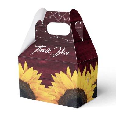 Rustic Country Burgundy Wood Sunflower Wedding Favor Boxes