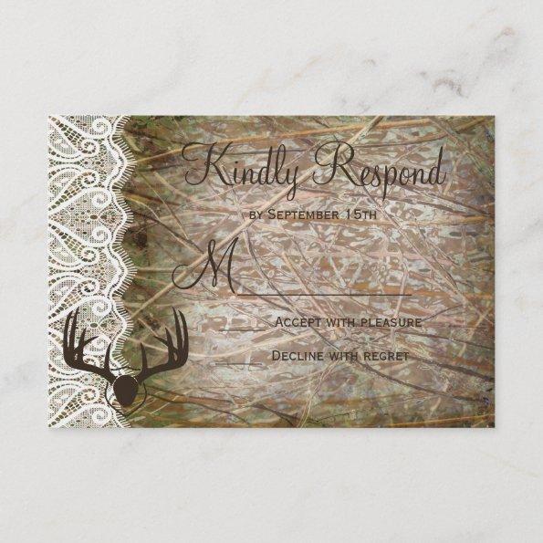 Rustic Country Camo Hunting Antlers Wedding RSVP