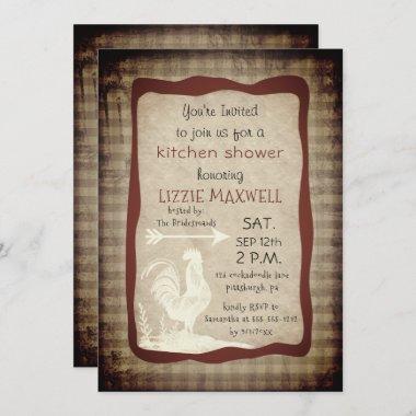 Rustic Country Check Rooster Kitchen Shower Invitations