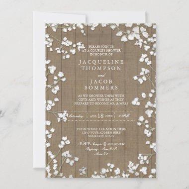 Rustic Country Couples Shower Baby's Breath Wreath Invitations