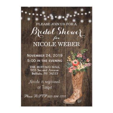 Rustic Country Cowboy Boot Bridal Shower Invite