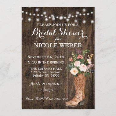 Rustic Country Cowboy Boot Bridal Shower Invite