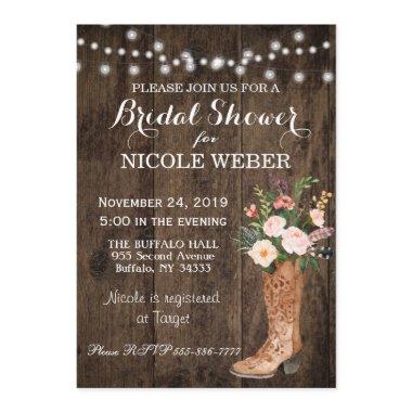 Rustic Country Cowboy Boot Bridal Shower Invite