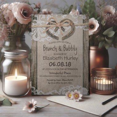 Rustic Country Horseshoe Burlap Lace Bridal Shower Invitations