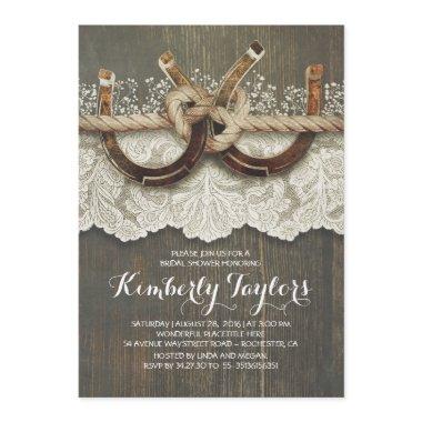 Rustic Country Horseshoes and Lace Bridal Shower Invitations