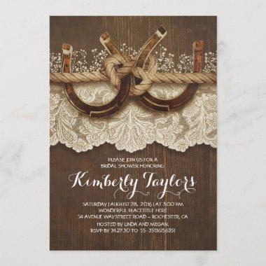 Rustic Country Horseshoes and Lace Bridal Shower Invitations