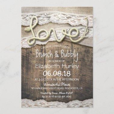 Rustic Country Love Rope Burlap Lace Bridal Shower Invitations