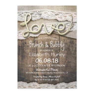 Rustic Country Love Rope Burlap Lace Bridal Shower Invitations