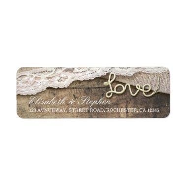 Rustic Country Love Rope Burlap Lace Wood Wedding Label