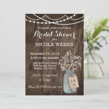 Rustic Country Mason Jar Barn Bridal Shower Invite