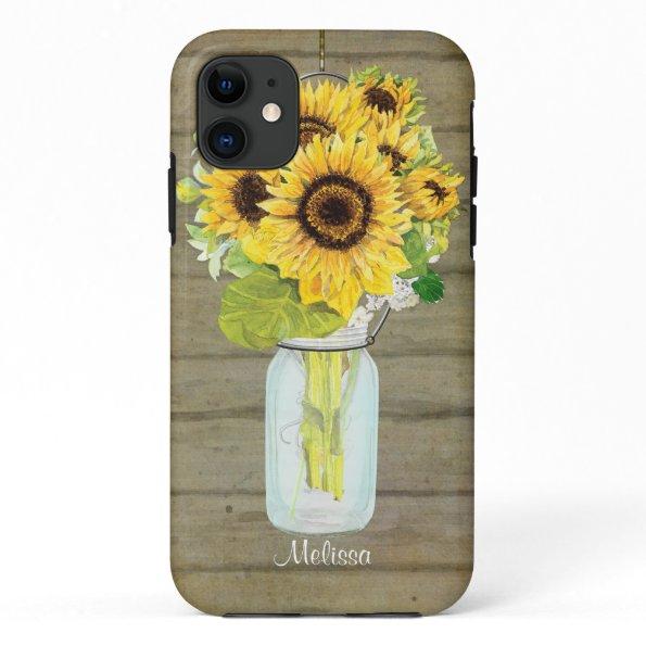 Rustic Country Mason Jar Flowers Sunflower Hanging iPhone 11 Case
