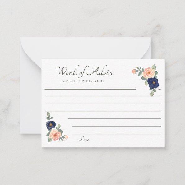 Rustic Country Navy Blue and Peach Floral Wedding Advice Card