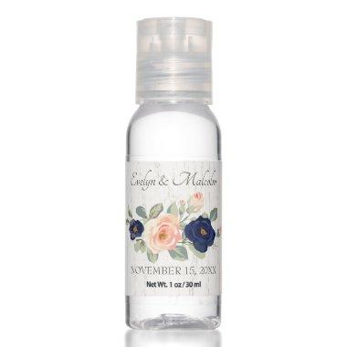 Rustic Country Navy Blue and Peach Floral Wedding Hand Sanitizer