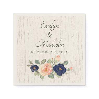 Rustic Country Navy Blue and Peach Floral Wedding Napkins