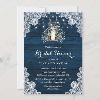 Rustic Country Navy Blue Floral Bridal Shower Invitations