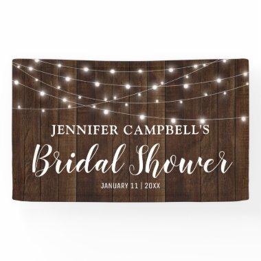 Rustic Country String Lights Wood Bridal Shower Banner