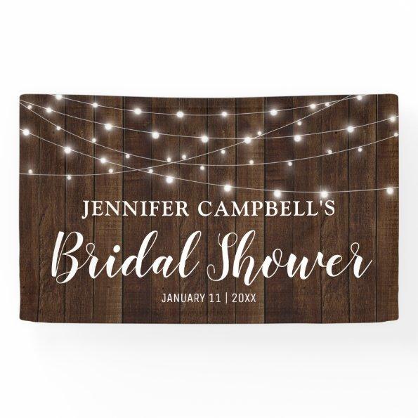 Rustic Country String Lights Wood Bridal Shower Banner