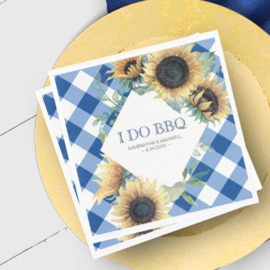 Rustic Country Sunflower and Blue Gingham I Do BBQ Napkins