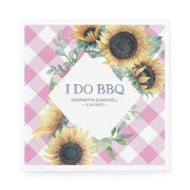 Rustic Country Sunflower and Pink Gingham I Do BBQ Napkins