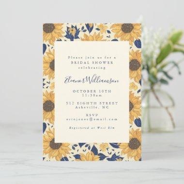 Rustic Country Sunflower Blue Yellow Bridal Shower Invitations