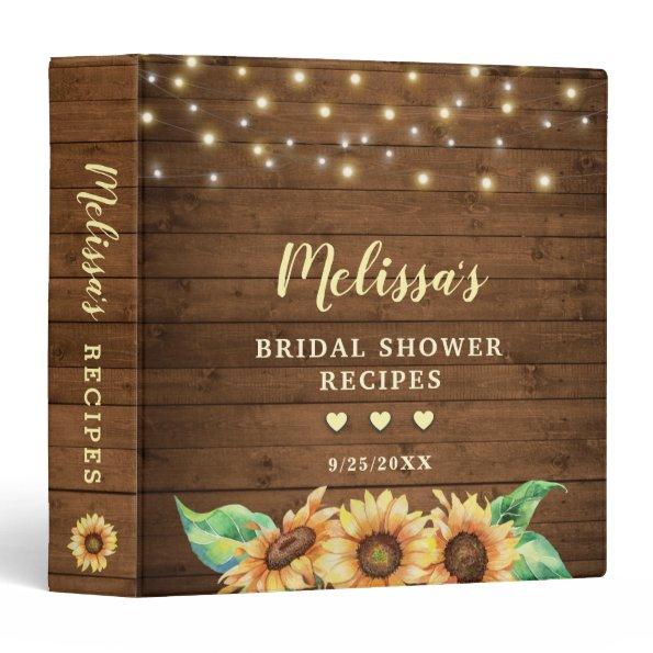 Rustic Country Sunflower Bridal Shower Recipe Book 3 Ring Binder