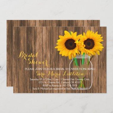 Rustic Country Sunflower Mason Jar Bridal Shower Invitations