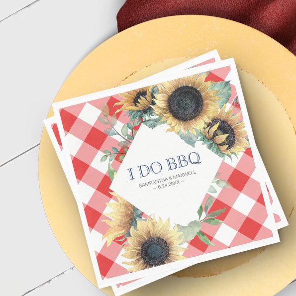 Rustic Country Sunflower Red Gingham Barn Wedding Napkins