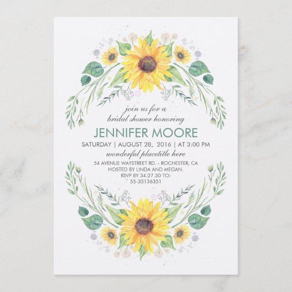 Rustic Country Sunflowers Wreath Bridal Shower Invitations