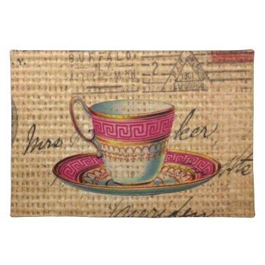 Rustic country tea party pink victorian teacup cloth placemat