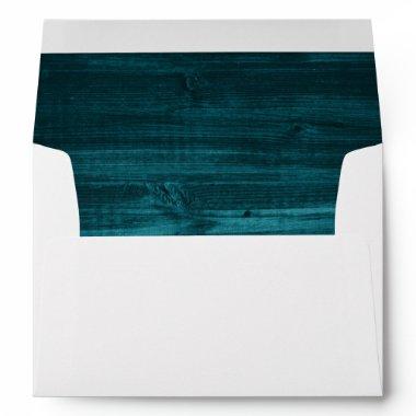 Rustic Country Teal Wood Lined Wedding Envelope